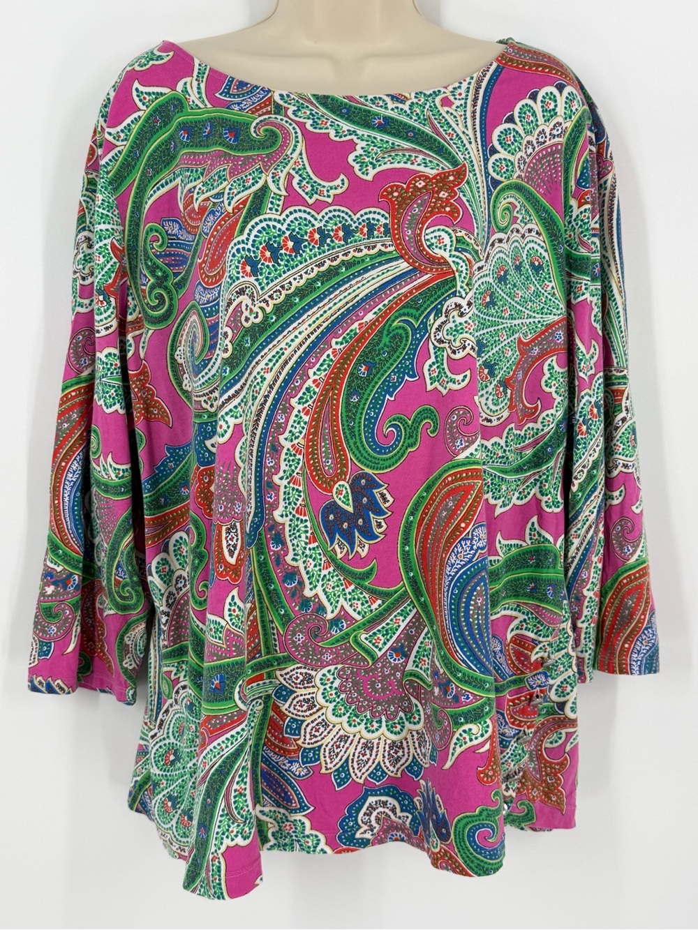 Lauren Ralph Lauren Paisley Print 3/4 Sleeve Top 3X Preppy Vacation Country Club